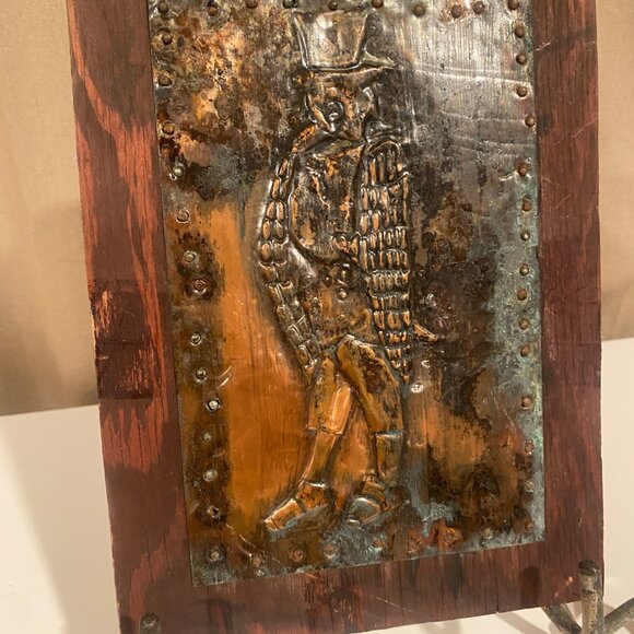 Vintage Handmade Hammered Copper &‎ Wood Wall Art | Penguin in Suit | 10"x7" - Picture 2 of 4